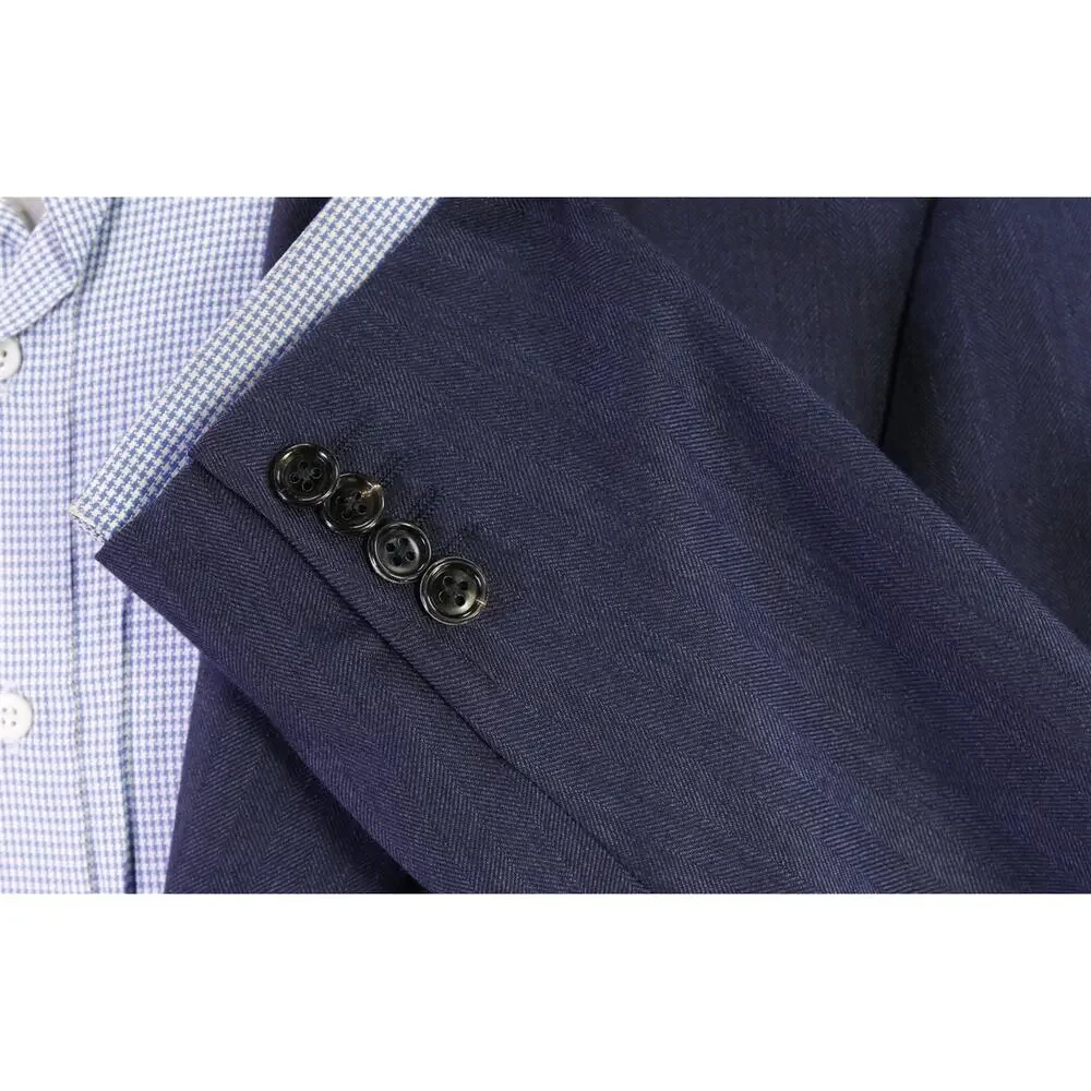 Ermenegildo Zegna Navy Blue Herringbone 100% Cashmere 2-Btn Blazer Jacket 42R